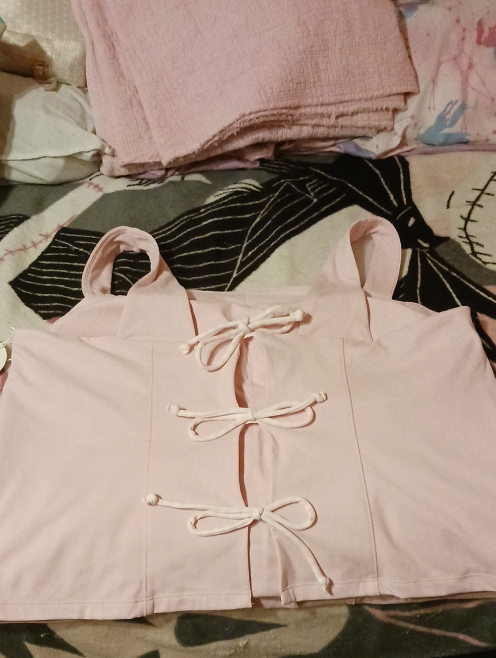 Womens Light Pink Tie-Front Crop Top